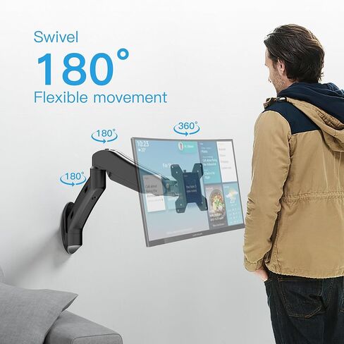 حامل شاشة على الحائط - ذراع شاشة فردي زنبركي غاز لحامل تلفزيون كامل الحركة مقاس 14-32 بوصة مع دوارة إمالة قابلة للضبط، تصميم مثالي لمسمار فردي، الحد الأقصى VESA 100x100 مم حتى 15.4 رطل in Kuwait