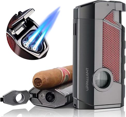 Torch Cigar Lighter with Triple Jet Flame, Built-in Cigar Punch & Cigar Holder, Cigar Gift for Christmas, Windproof Refillable Butane Torch Lighters for Men, Cool Lighters for Smoking, Outdoors in Saudi Arabia