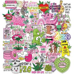 Pink Weeds 420 Stickers - 100 Pcs Cute Marijuana Stoner Gifts in Saudi Arabia