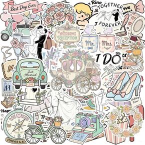 50PCS Wedding Stickers for Scrapbooking, Aesthetic Bridal Supplies for Wedding Invitations, Planner, Bachelorette Party, Anniversary, Waterproof Vinyl DIY Decals for Water Bottle, Laptop in Kuwait