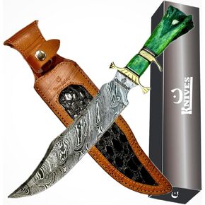 : Hand Made Damascus Steel Collectible gutt Bowie Knife Handle Camel Bone (green) in Kuwait