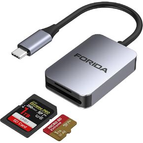 FORIDA Aluminum 2-in-1 SD/Micro SD Card Reader USB C, 190MB/s High-Speed, Dual Card Simultaneous Read & Transfer, Compatible with iPhone 15/16/17, Laptop, Tablet, Camera & All USB-C Devices in Kuwait