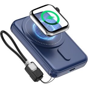 SIXTHGU Magnetic Portable Charger, 3 in 1 Wireless Power Bank for Magsafe 5000mAh Battery Pack, PD20W Fast Charging with Built-in USB-C Cable, S05 for iPhone 17/16/15/14 Series, Apple Watch/Airpods in Kuwait
