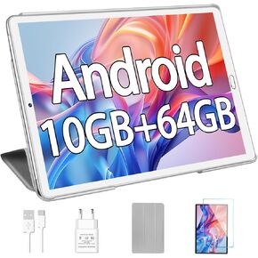 YESTEL 10.1 inch Tablet 2026 Android 13 Tablet with Octa-Core Processor,10GB RAM+64GB ROM (Expandable up 1TB), 5MP+8MP Dual Camera,5G WiFi,Bluetooth 5.0,GPS,PC with Case - Silver in Kuwait