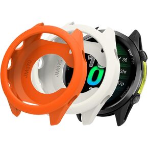 (2 Pack) Case for Garmin Forerunner 970 Running Smartwatch,Soft Silicone Thin Lightweight Bumper Cover Protector for Garmin Forerunner 970,(White+Orange) in Kuwait
