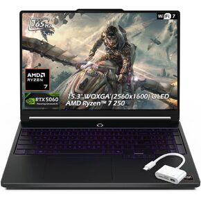 Lenovo Legion 5a 15.3" WQXGA (2560x1600) OLED 165HZ Gaming Laptop, AMD Ryzen 7 250, NVIDIA GeForce RTX 5060, 32GB DDR5 RAM 2TB SSD, Wi-Fi7, Backlit KB, Win11, Eclipse Black, w/USB Hub, W/GaLiMu in Kuwait