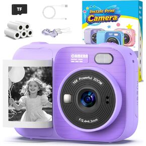 Kids Instant Print Camera with 5 Rolls Print Paper, 1080P HD Camera, Rechargeable Portable Toddler Selfie Camera, Christmas Birthday Gifts Toys for Boys Girls Age 3-12 (Purple) in Saudi Arabia