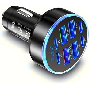 6-in-1 Super Fast Car Charger Adapter with LED Voltage Display, Car Plug Powered Mobilephone Charger for Smart devices like Tablet, Laptop, Cellphones like iPhone 17 16 15 14 pro max Samsung Oppo Vivo in Kuwait