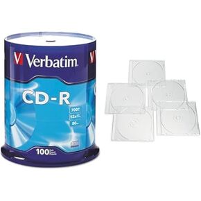 Verbatim CD-R 100 Discs Spindle Frustration Free Packaging + 25 Clear Slim Storage Cases – Data & Music Recording Bundle in Kuwait