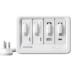 Gitryin 1 Micro USB, 1 Lightning, 2 Type-C Retractable Wall Chargers with 1 USB A Port and 1 Power Strip, 12-in-1 Modular Charging Station in Kuwait