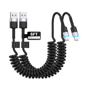 Coiled USB C Cable, Durable Short USB C to USB C Cable 2 Pack for Android Auto & CarPlay Cable, Type C Retractable Car Charger Cord for iPhone 17/16/15 Samsung Galaxy S25 S24 S23, Pixel 10 9 - Black in Kuwait