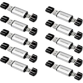 GIGASTONE 16GB Dual Flash Drive (10 Pack) V40S USB 2.0, 2-in-1 Type-A & Type-C, High Speed, Head Cap Design, Plug & Play for Smartphone/PC/Mac/TV/Car Audio in Kuwait