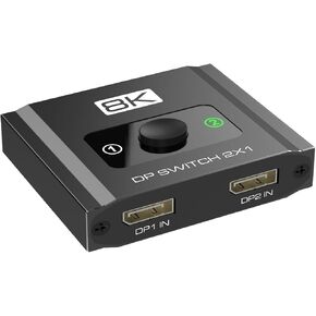 DisplayPort Switch 2 in 1 Out, 8K@60Hz DP 1.4 Switcher Selector Box, Unidirectional Display Port Switcher for Dual PCs & Gaming Consoles, 4K@144Hz DP Switch with DSC Support (DP Cables Not Included) in Kuwait