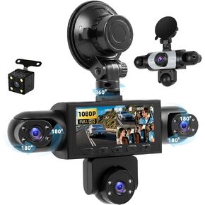 5 Channel 360° Dash Cam Front and Rear Inside Left Right, 3.16'' 1080P Dash Camera for Cars, Dash Camera for Cars with G-Sensor,Super Night Vision,Wide Angle,Loop Recording,24 Hours Recording in Kuwait