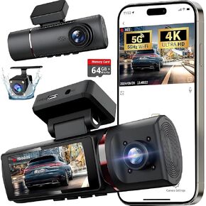 3 Channel 4K Dash Cam Front and Rear Inside, Built-in 5G WiFi,4K+1080P+1080P Dash Camera with 64GB Card,3.16" IPS Screen,Loop Recording, G-Sensor, 24H Parking Monitor, Night Vision(Rose Gold) in Saudi Arabia