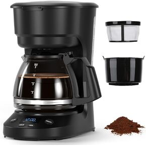 Electactic 5-Cup Programmable Drip Coffee Maker, a compact coffee machine with a digital clock and 24-hour programmable timer, featuring Auto Shut-Off, and a Removable Filter Basket for Home & Office. in Kuwait