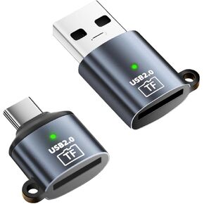 QIANRENON Micro SD Card Reader USB C + USB to Micro SD Adapter Type C & USB2.0 to TF Camera Memory Card Reader, 480Mbps, Keychain/Al Casing/LED Light, for Phone PC Laptop Tablet, 2Pcs in Kuwait
