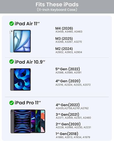 typecase Touch Keyboard Case for iPad Air 11/Pro 11 Gen 1-4, 360° Rotating in Kuwait