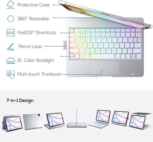 typecase Touch Keyboard Case for iPad Air 11/Pro 11 Gen 1-4, 360° Rotating in Kuwait