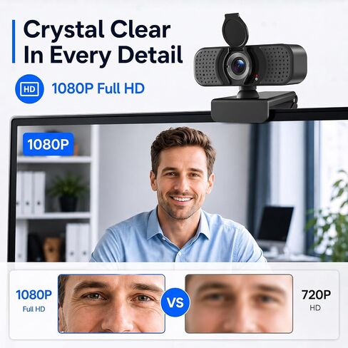 1080P Webcam with Microphone, USB Camera for PC, Laptop, USB-C Adapter in Kuwait