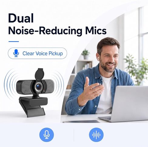 1080P Webcam with Microphone, USB Camera for PC, Laptop, USB-C Adapter in Kuwait