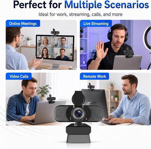 1080P Webcam with Microphone, USB Camera for PC, Laptop, USB-C Adapter in Kuwait