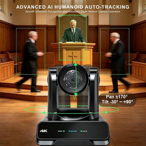 4K PTZ Camera 30X Optical Zoom with HDMI+SDI+USB3.0+IP Streaming Video Output,Support AI Tracking/NDI 6/POE/4K P60 UHD,NDI PTZ Camera for Church Events,Conference,YouTube OBS vMix Zoom Teams in Kuwait