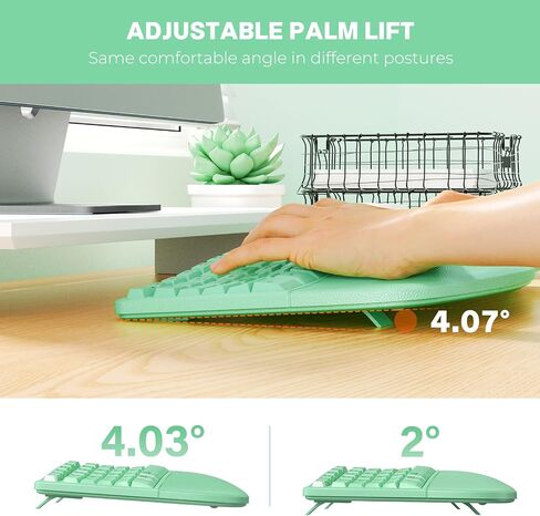 MEETION Ergonomic Keyboard and Mouse, Wireless Keyboard with Vertical Mouse, Split Curved Keyboard with Wrist Rest, USB C Rechargeable Full Size, Windows/Mac/PC/Laptop, Green in Kuwait