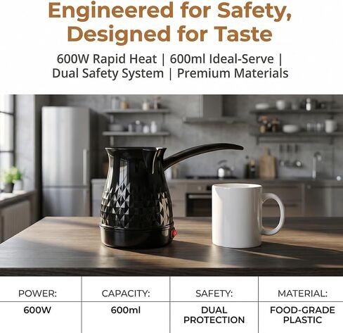 TROUVAILLE Portable Coffee Pot, Anti Scald Even Heating Coffee Maker, Portable Coffee Pot with Removable Handle 600ml in Kuwait