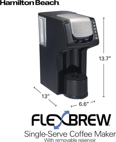 Hamilton Beach Gen 4 FlexBrew Single-Serve Coffee Maker with Removable Reservoir, Compatible with Pod Packs and Grounds, 50 oz., 4 Fast Brewing Options, Black in Kuwait