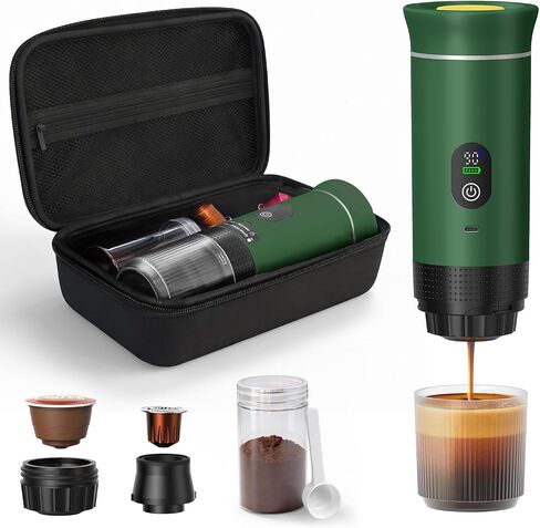 Portable Coffee Maker for Travel & Camping, Portable Espresso Maker with Bag, Rechargeable Cordless Battery Operated Coffee Makers for Ground Coffee, NS Capsule RV, Hiking, Office(Black) in Kuwait