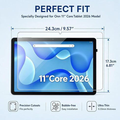 Bighan 2 Pack Screen Protector Compatible with Onn Onn 11" Core Tablet 2026 Model/ 11" Kids Tablet 2026 9H Hardness Tempered Glass Screen Protector, Clear, Scratch Resistant, Anti‑Bubble, Full Coverage in Kuwait