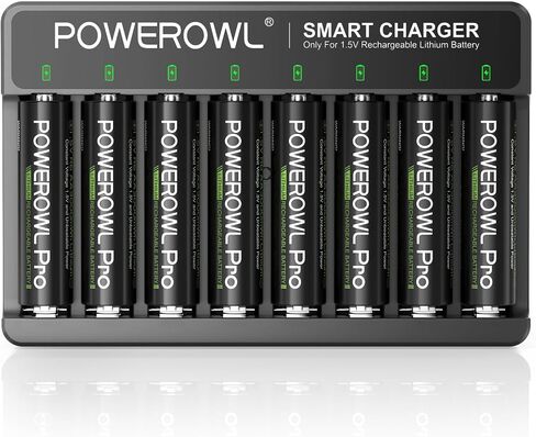 POWEROWL Rechargeable Lithium AA Batteries with Charger, 1.5V Stable Output 3600mWh Double A Battery 8 Pack for Blink Outdoor Camera in Kuwait