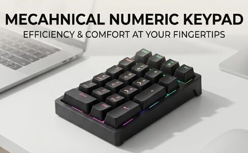 ASHATA Mechanical Numeric Keypad, Wireless Bluetooth RGB Luminous Ergonomic Compact Number Pad for Cashier Accounting Data Entry Office Laptop Desktop Daily Use in Kuwait