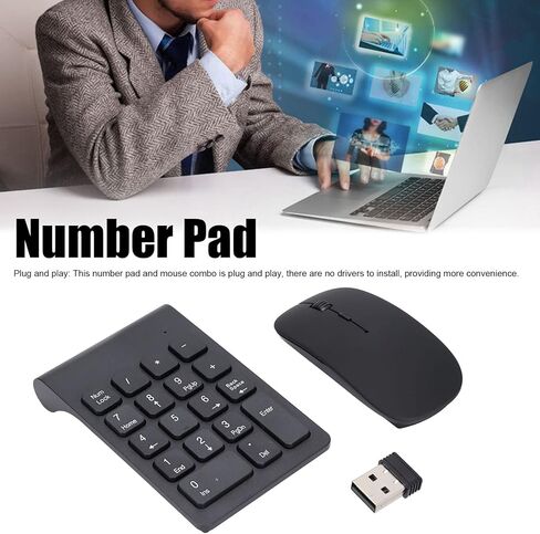 Diyeeni 2.4GHz Wireless Number Pad Mouse Combo, Plug and Play 18 Key Portable Numeric Keypad with Mouse, 1200 DPI Optical Resolution for Home Office Accounting, Laptop Computer Input in Kuwait