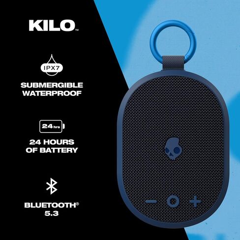 Skullcandy Kilo Wireless Bluetooth Speaker - IPX7 Waterproof Mini Bluetooth Speaker with 24 Hour Battery, Downward Firing Passive Radiator, and True Wireless Pairing - Perfect for Outdoor (Navy) in Kuwait