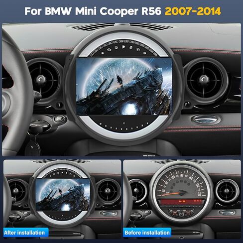 Car Stereo for BMW Mini Cooper R56 2007-2014, 9 Inch Touchscreen 2G+64G Android 14 Double Din Car Audio Receiver w/Wireless Carplay Android Auto GPS Navi Bluetooth WiFi SWC Backup Camera Mic in Kuwait