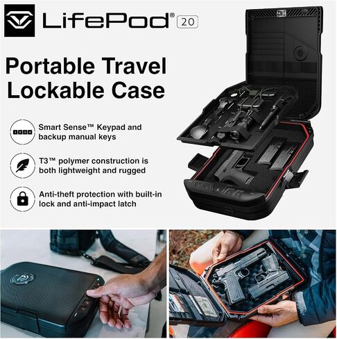 VAULTEK LifePod 20 Full-Size Lockable Weatherproof Case with Built-in Lock, Steel Security Cable, & TSA Handgun Case or Car Safe, Portable Travel Pistol Safe/Covert Black in Kuwait