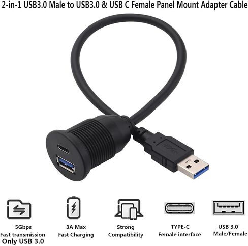 PENGLIN 2-in-1 USB3.0&USB-C Short Extension Cable(30cm/11.8in) in Kuwait
