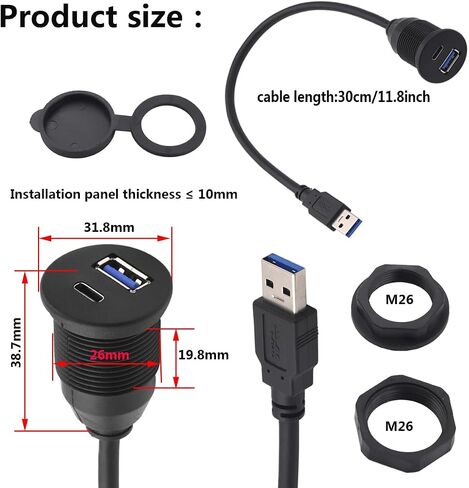 PENGLIN 2-in-1 USB3.0&USB-C Short Extension Cable(30cm/11.8in) in Kuwait