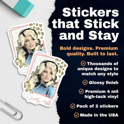 Dolly Parton Memorial Sticker, Pink Cowgirl Leopard Design for Laptop, Car, Locker, Tumbler, Water Bottle, Notebook, Hard Hat, 2-Pack 5-Inch Vinyl Stickers - EPLS0202 in Kuwait