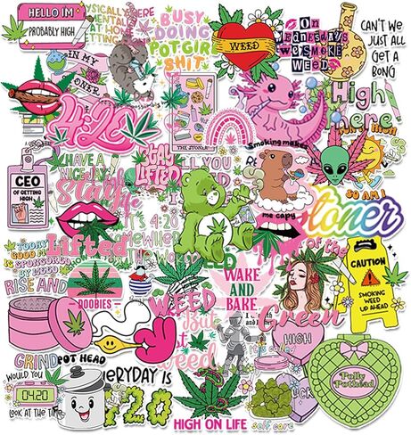 Pink Weeds 420 Stickers - 100 Pcs Cute Marijuana Stoner Gifts in Kuwait