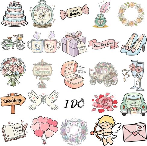 50PCS Wedding Stickers for Scrapbooking, Aesthetic Bridal Supplies for Wedding Invitations, Planner, Bachelorette Party, Anniversary, Waterproof Vinyl DIY Decals for Water Bottle, Laptop in Kuwait