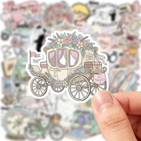 50PCS Wedding Stickers for Scrapbooking, Aesthetic Bridal Supplies for Wedding Invitations, Planner, Bachelorette Party, Anniversary, Waterproof Vinyl DIY Decals for Water Bottle, Laptop in Kuwait