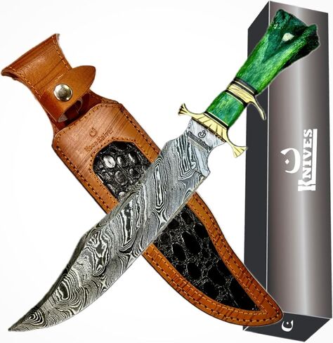 : Hand Made Damascus Steel Collectible gutt Bowie Knife Handle Camel Bone (green) in Kuwait