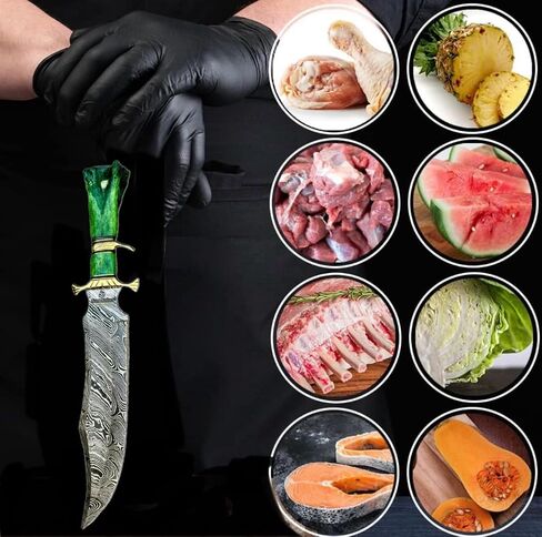 : Hand Made Damascus Steel Collectible gutt Bowie Knife Handle Camel Bone (green) in Kuwait