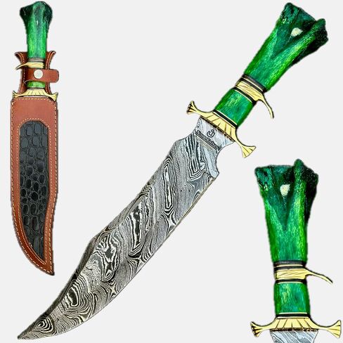 : Hand Made Damascus Steel Collectible gutt Bowie Knife Handle Camel Bone (green) in Kuwait