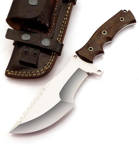 11-Inch Custom Tracker Knife - Tom Brown Style Bushcraft & Survival Knife | 6" D2 Tool Steel Full Tang Blade, 5" Black Micarta Ergonomic Handle | Heavy-Duty Leather Sheath Included for Camping, Hunting, and Outdoor Exploration in Kuwait