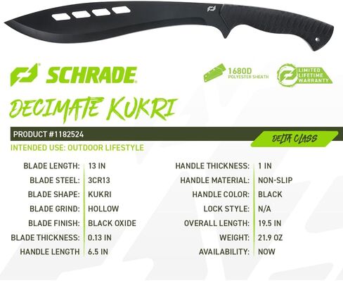Schrade Delta Class Decimate Kukri Machete with Stainless Steel Blade for Outdoor Survival in Kuwait