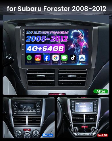 4G+64GB Car Radio Stereo for Subaru Forester Impreza WRX 2008-2012: 9 inch Android 13 HD IPS Touchscreen Replacement CarPlay&Android Auto GPS 5GWiFi Head Unit Bluetooth5.0 SWC+Backup Camera FM in Kuwait